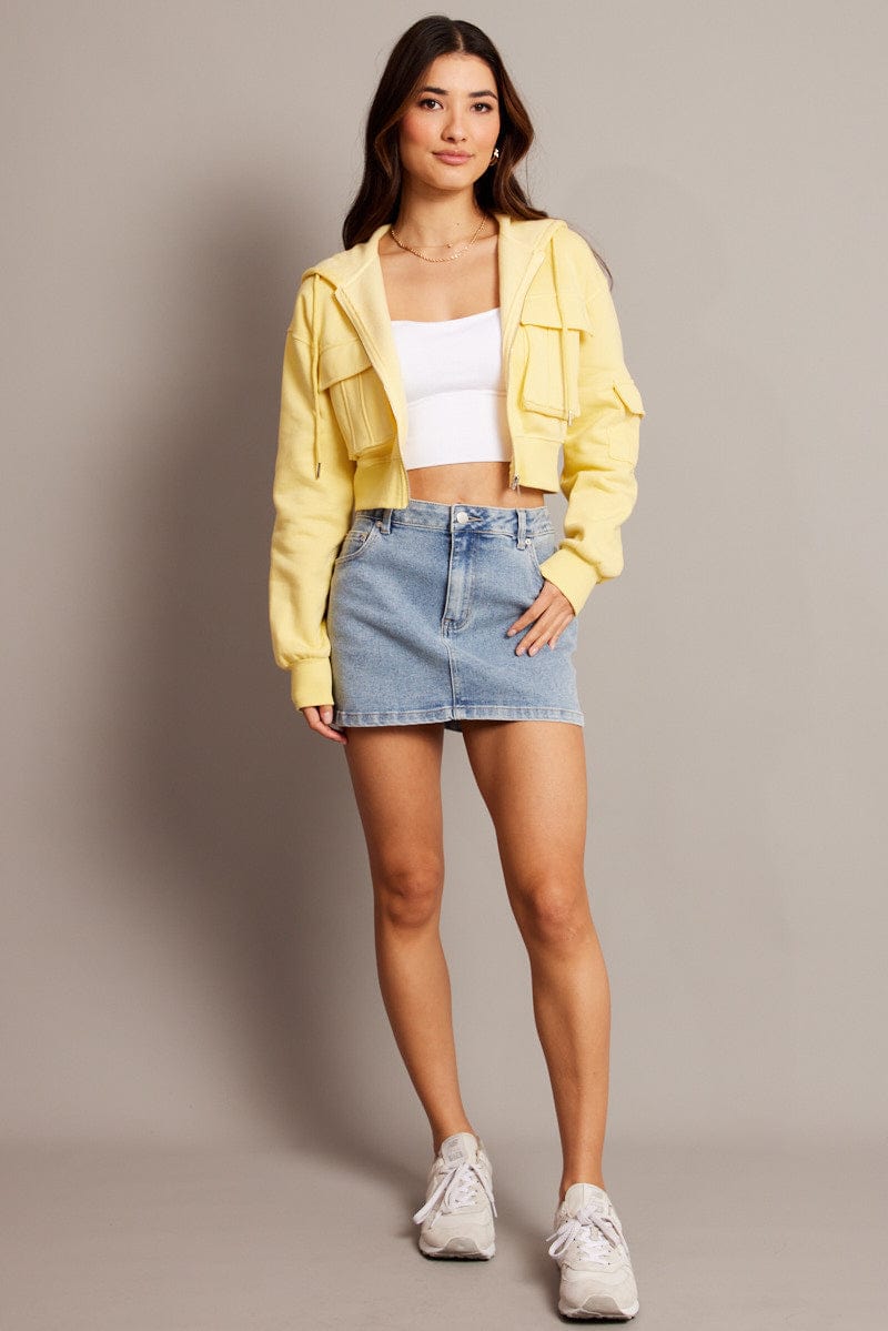 Yellow Zip Hoodie Long Sleeve for Ally Fashion