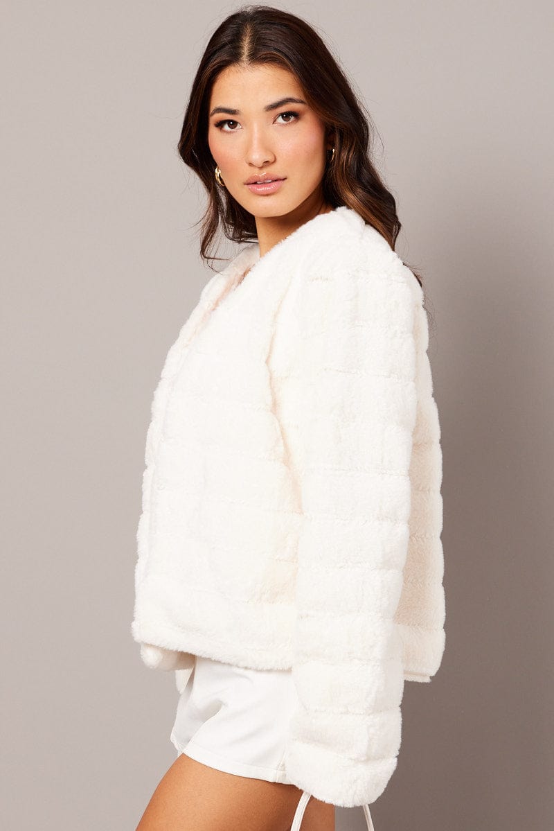 White Faux Fur Crop Jacket for Ally Fashion