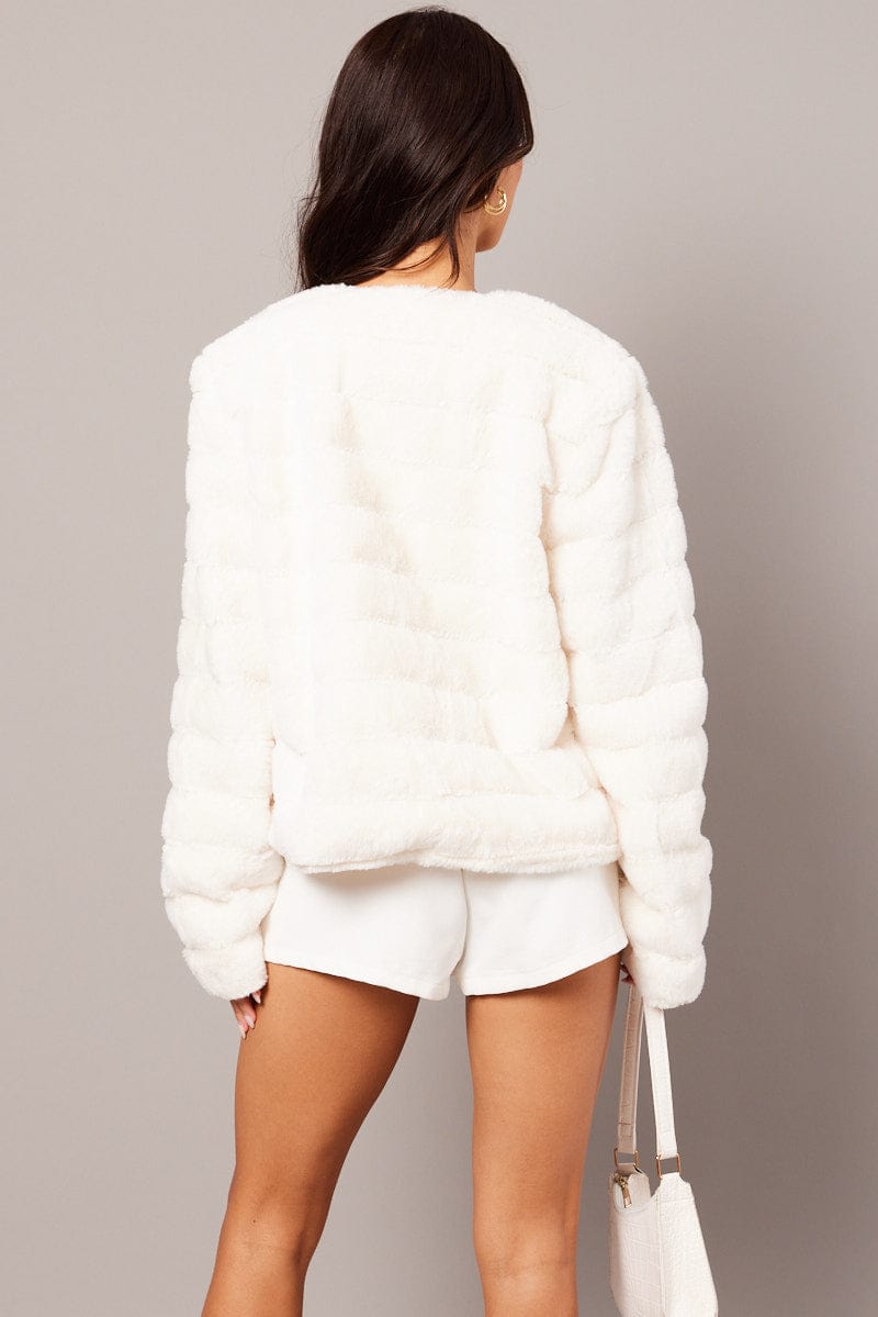 White Faux Fur Crop Jacket for Ally Fashion