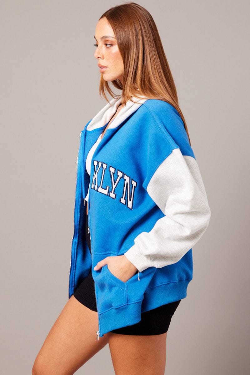 Blue Graphic Jacket Long Sleeve Hoodie for Ally Fashion