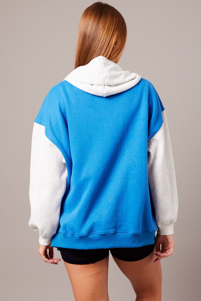 Blue Graphic Jacket Long Sleeve Hoodie for Ally Fashion