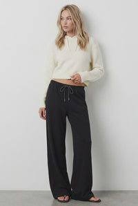 Black Tie Waist Wide Leg Sweat Pants