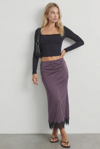Purple Satin Midaxi Skirt Elastic Waist Bias Cut Lined