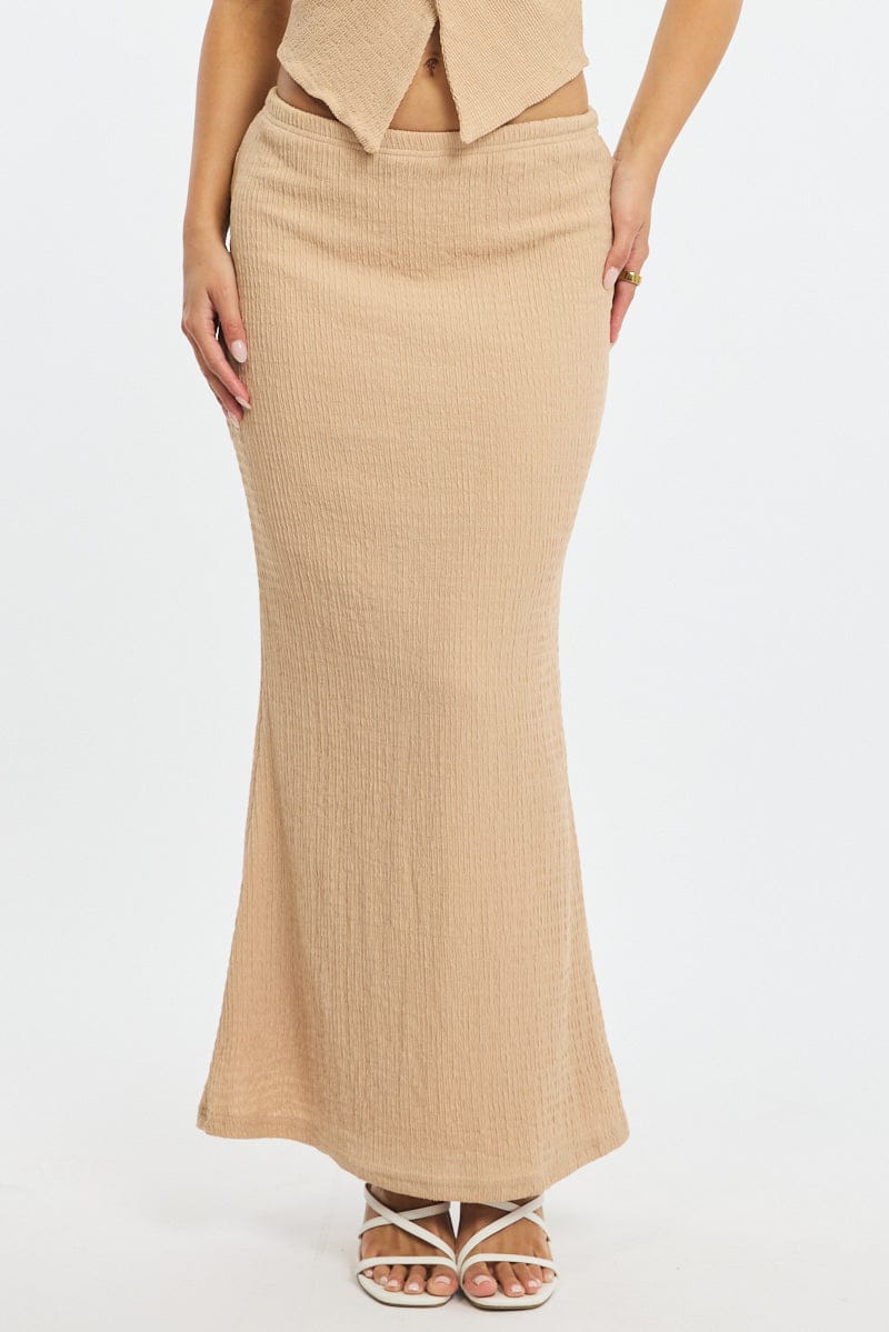 Beige Maxi Skirt Elasticated Waist Textured Half Lined for Ally Fashion