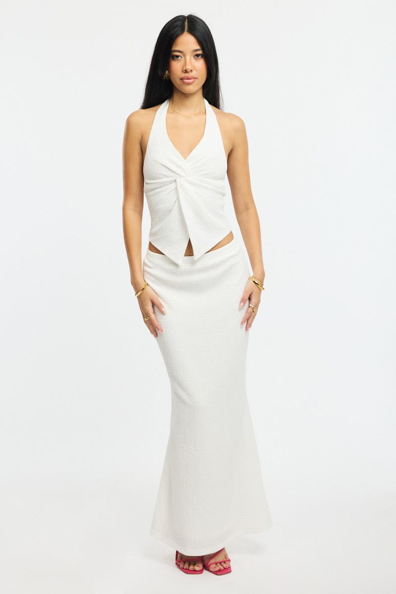 White Maxi Skirt Elasticated Waist Textured Half Lined for Ally Fashion