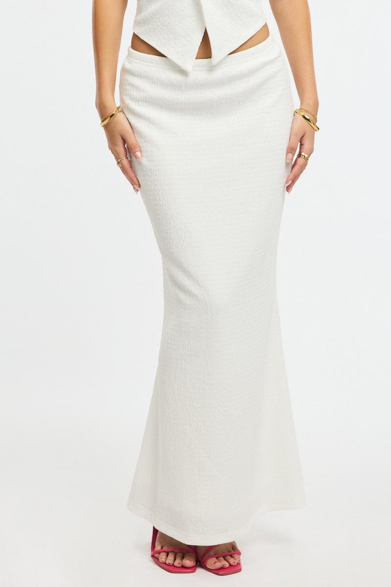 White Maxi Skirt Elasticated Waist Textured Half Lined for Ally Fashion