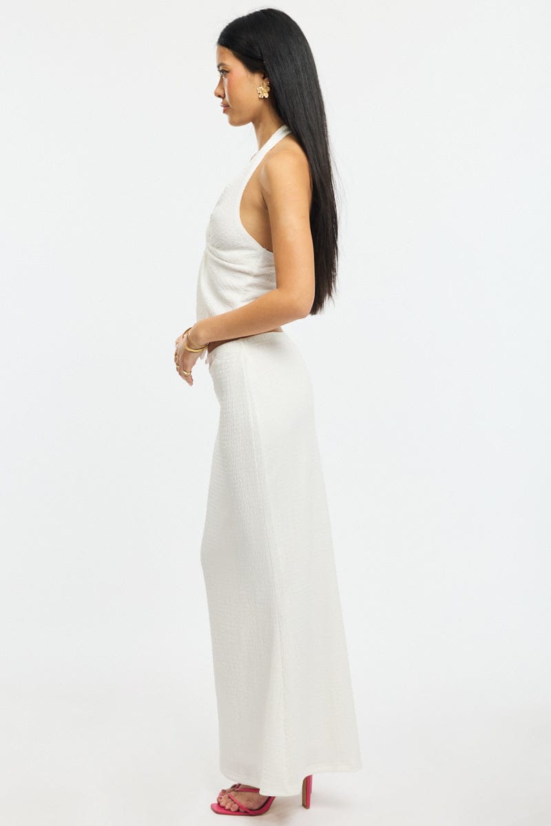 White Maxi Skirt Elasticated Waist Textured Half Lined for Ally Fashion