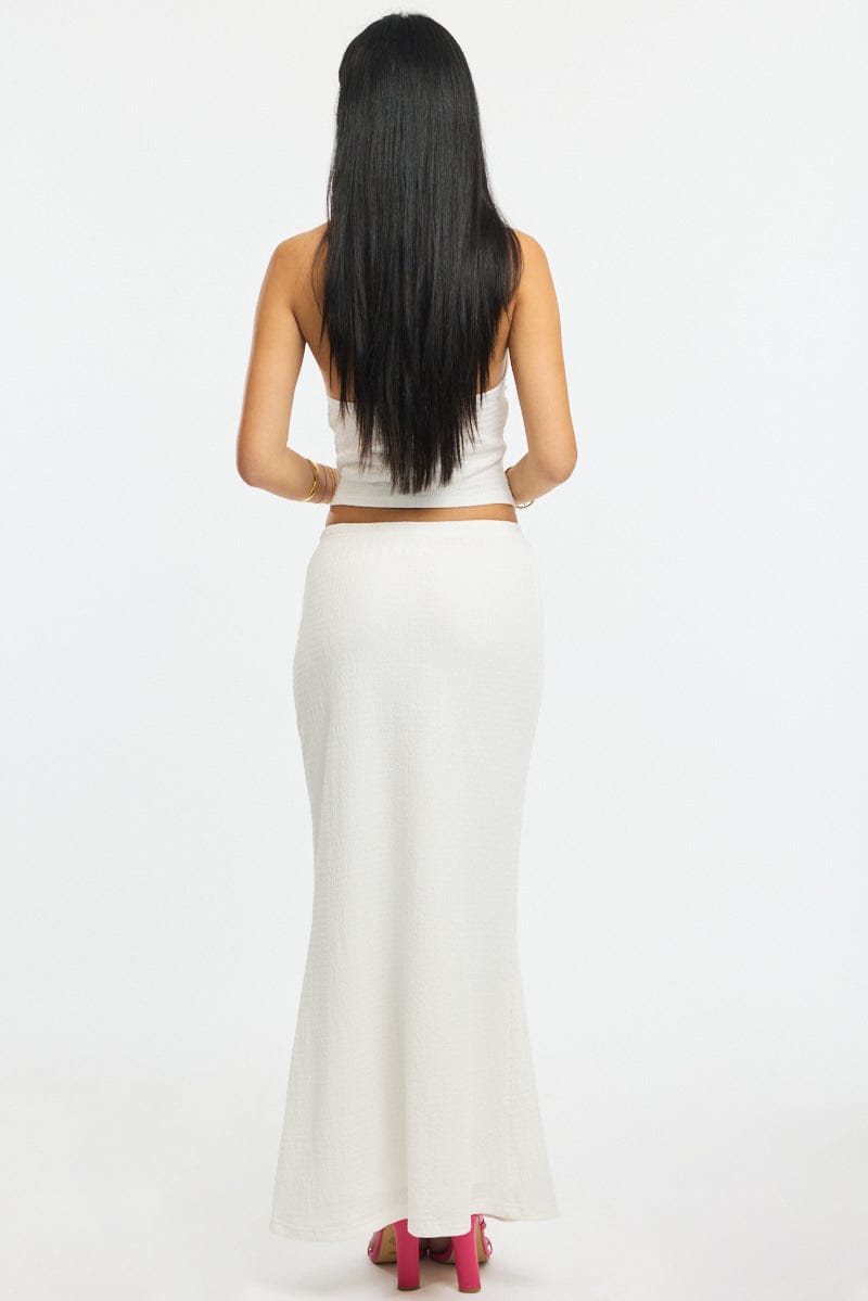 White Maxi Skirt Elasticated Waist Textured Half Lined for Ally Fashion