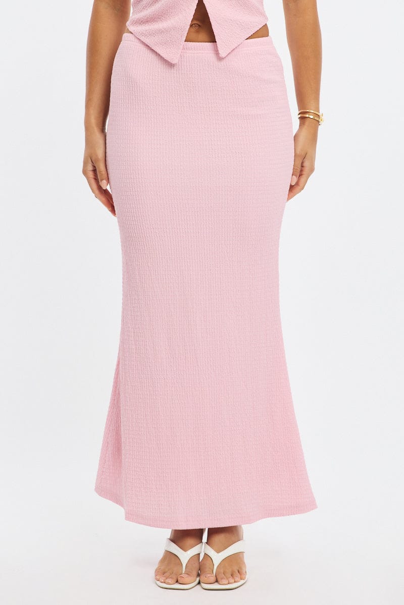 Pink Maxi Skirt Elasticated Waist Textured Half Lined for Ally Fashion