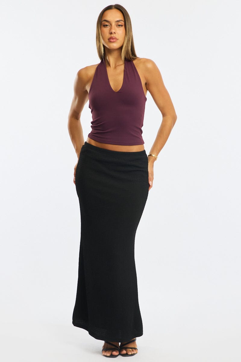 Black Maxi Skirt Elasticated Waist Textured Half Lined for Ally Fashion