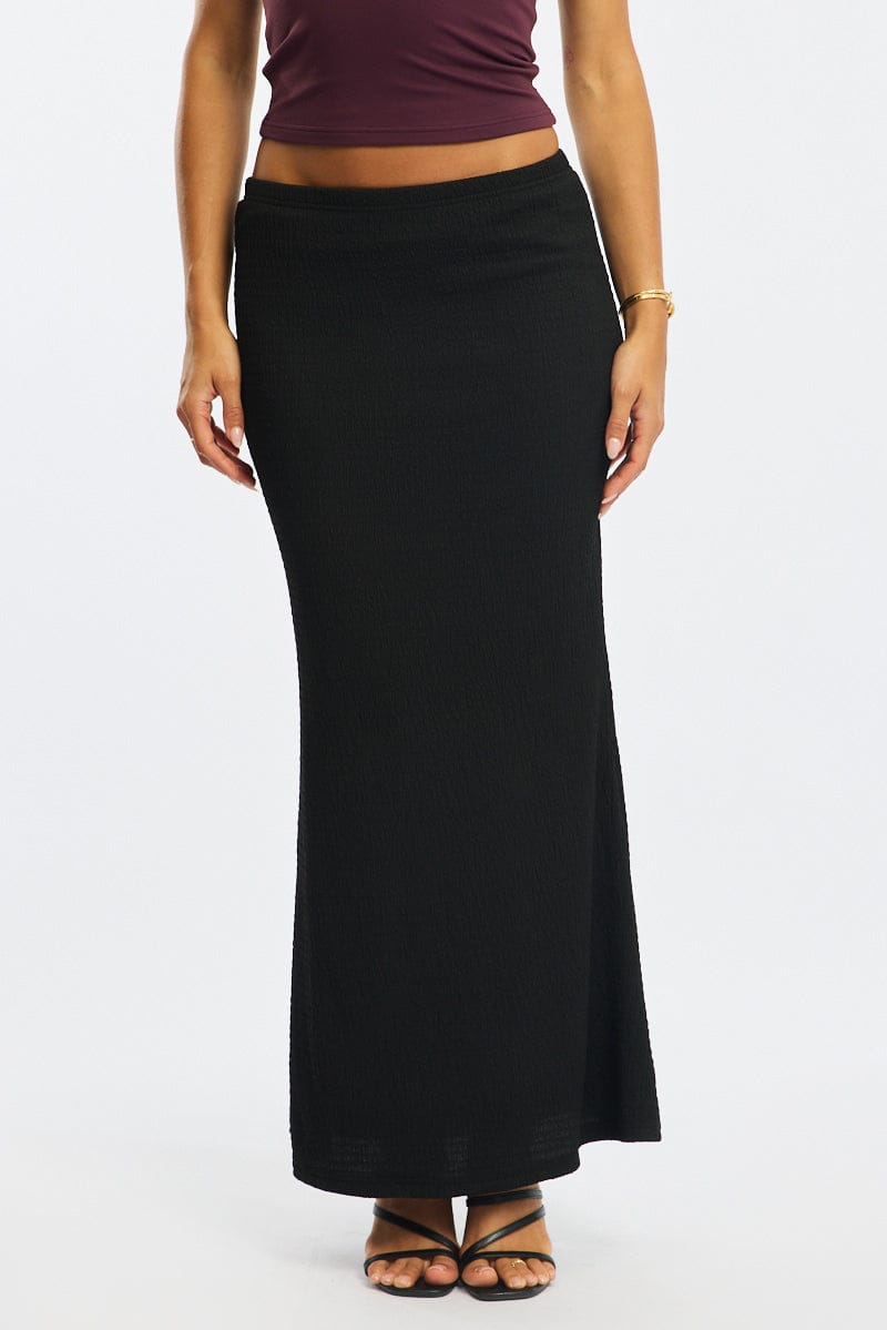Black Maxi Skirt Elasticated Waist Textured Half Lined for Ally Fashion