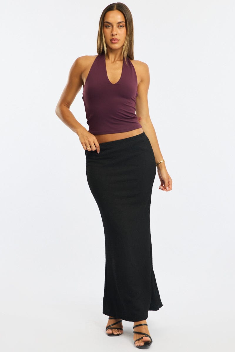 Black Maxi Skirt Elasticated Waist Textured Half Lined for Ally Fashion