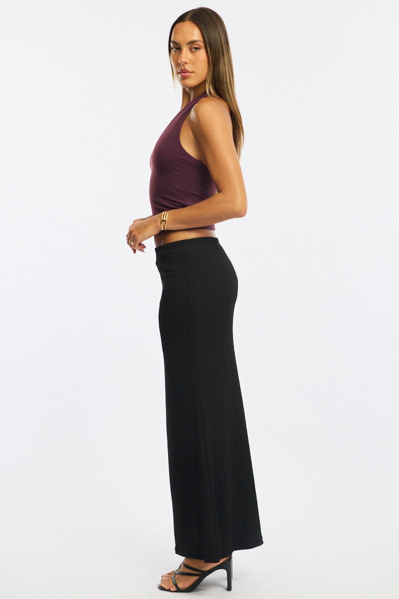 Black Maxi Skirt Elasticated Waist Textured Half Lined for Ally Fashion