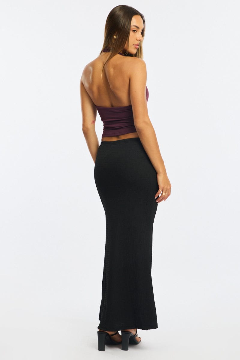 Black Maxi Skirt Elasticated Waist Textured Half Lined for Ally Fashion