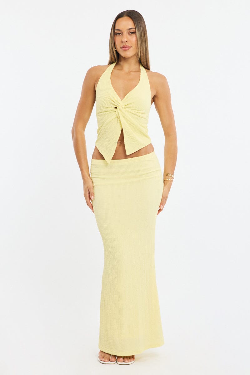 Yellow Maxi Skirt Elasticated Waist Textured Half Lined for Ally Fashion