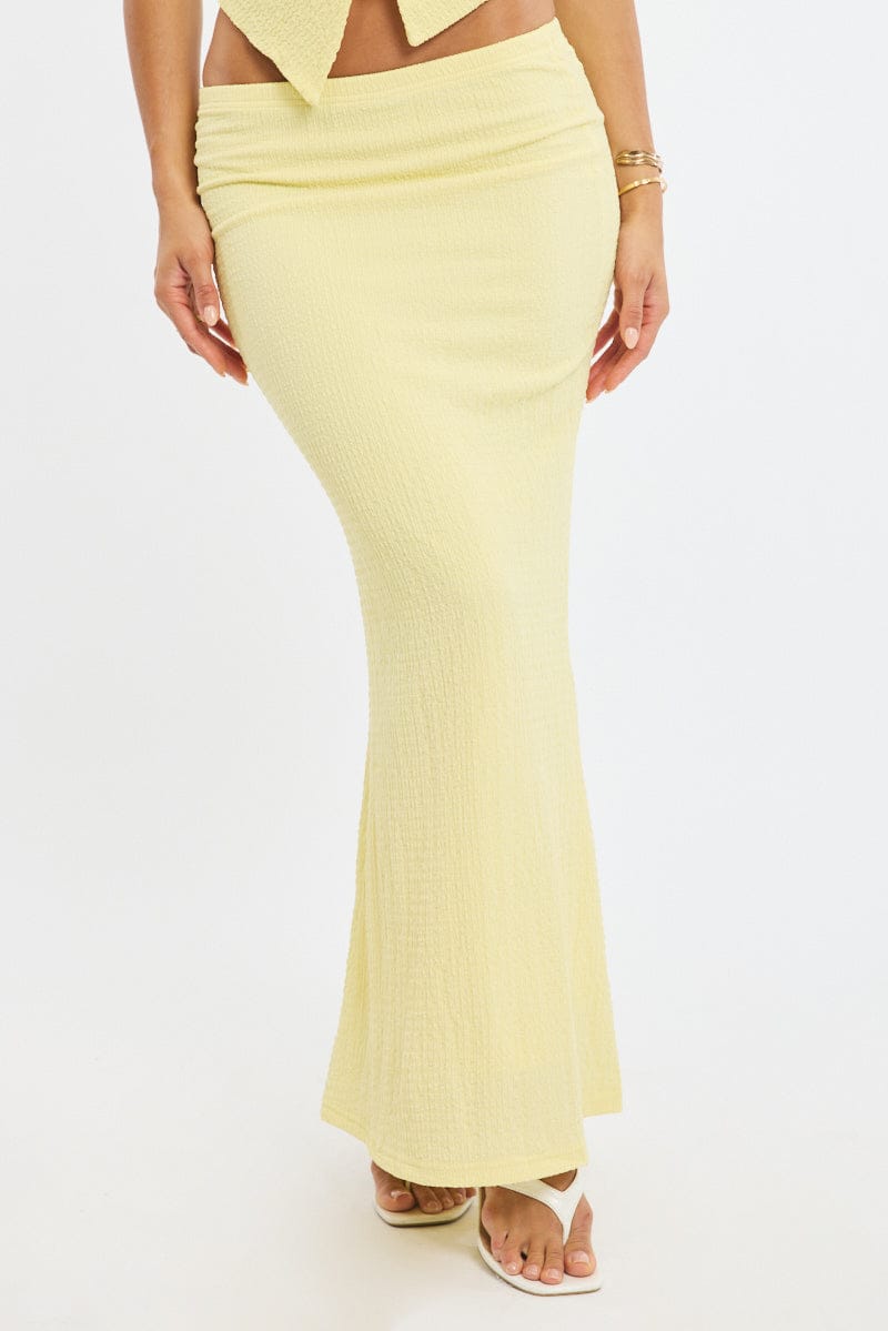 Yellow Maxi Skirt Elasticated Waist Textured Half Lined for Ally Fashion