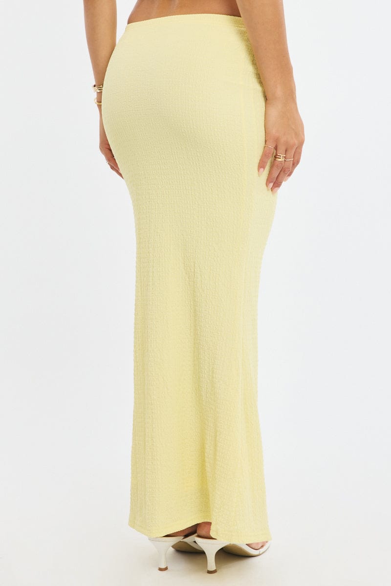 Yellow Maxi Skirt Elasticated Waist Textured Half Lined for Ally Fashion