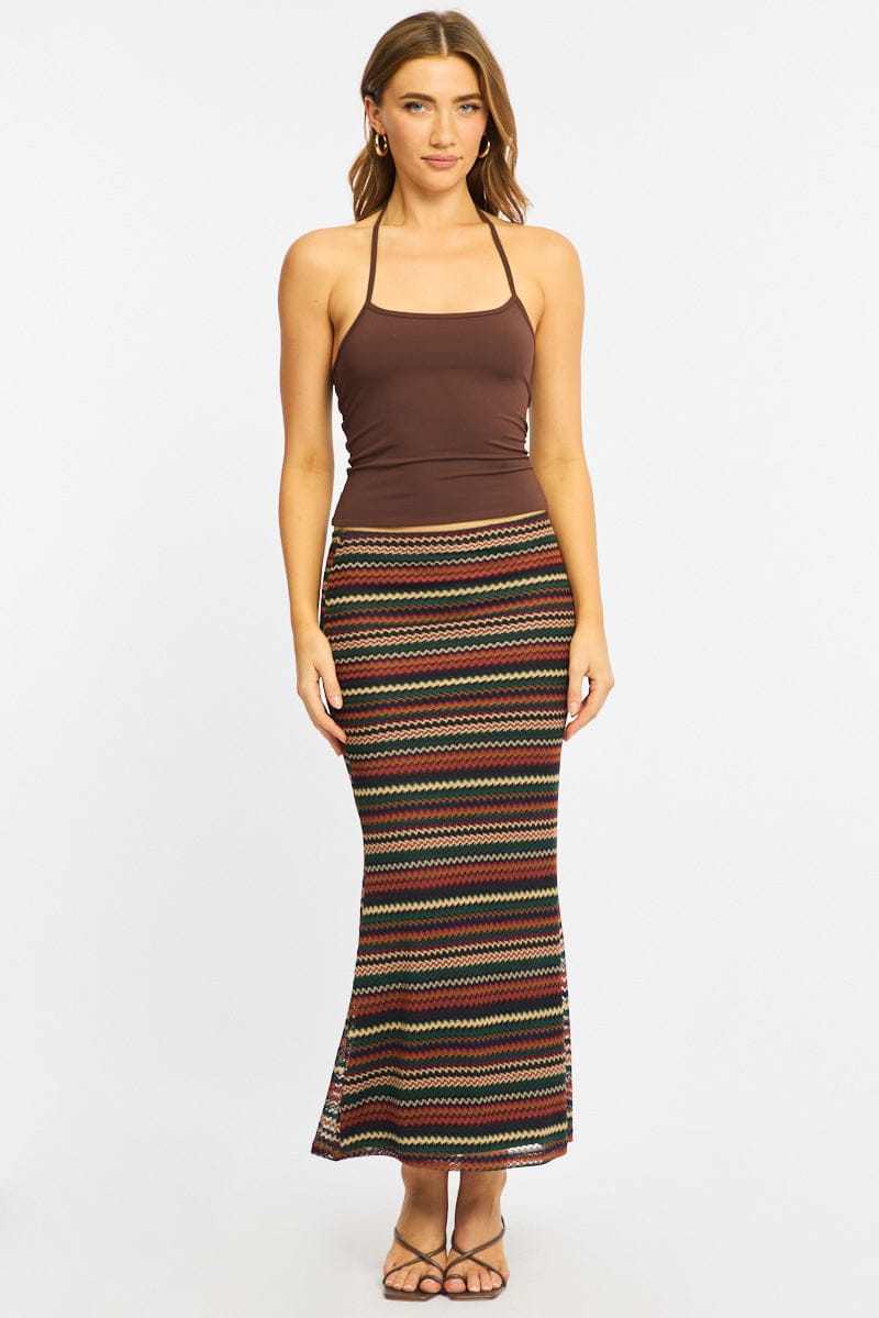 Multi Stripe Maxi Skirt Elasticated Waist Fit & Flare for Ally Fashion