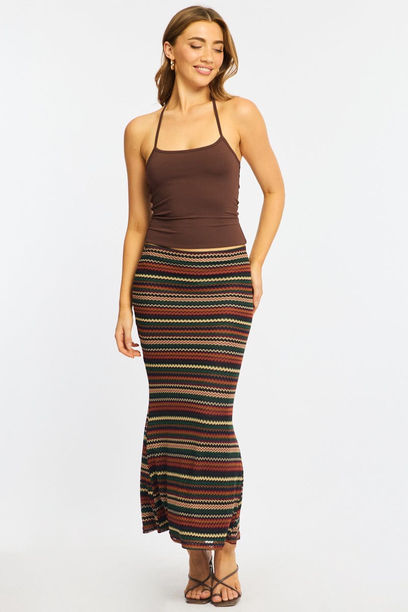 Multi Stripe Maxi Skirt Elasticated Waist Fit & Flare for Ally Fashion