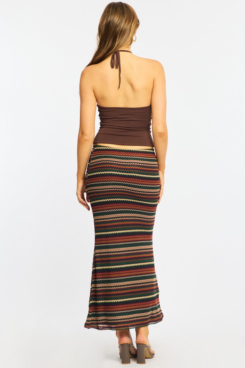 Multi Stripe Maxi Skirt Elasticated Waist Fit & Flare for Ally Fashion