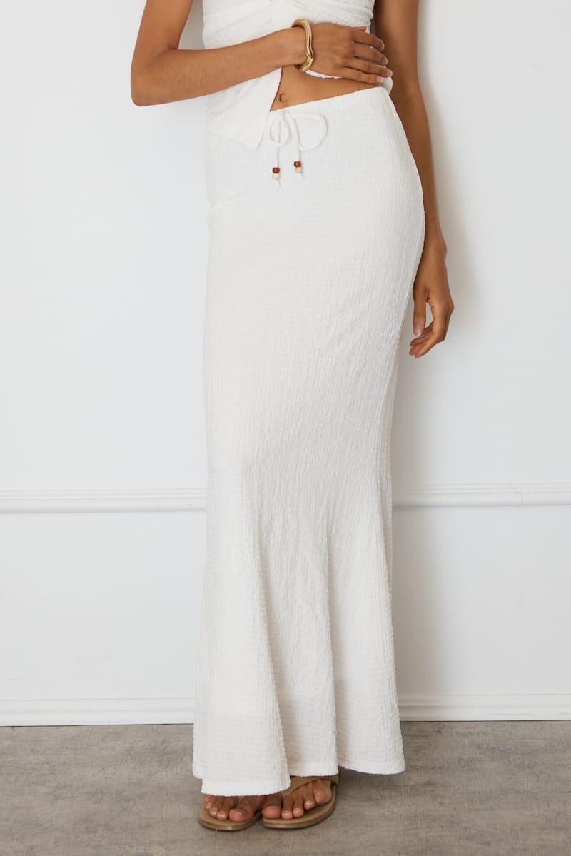White Maxi Skirt Fit & Flare Textured Beaded Detail for Ally Fashion