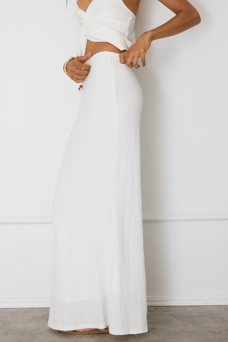 White Maxi Skirt Fit & Flare Textured Beaded Detail for Ally Fashion