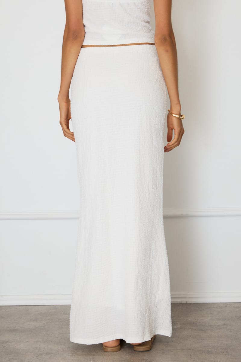 White Maxi Skirt Fit & Flare Textured Beaded Detail for Ally Fashion