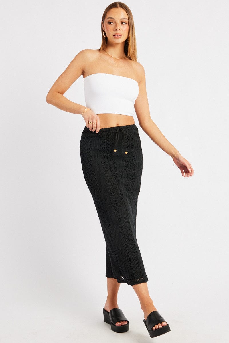 Black Crochet Maxi Skirt High Rise Relaxed Lined for Ally Fashion