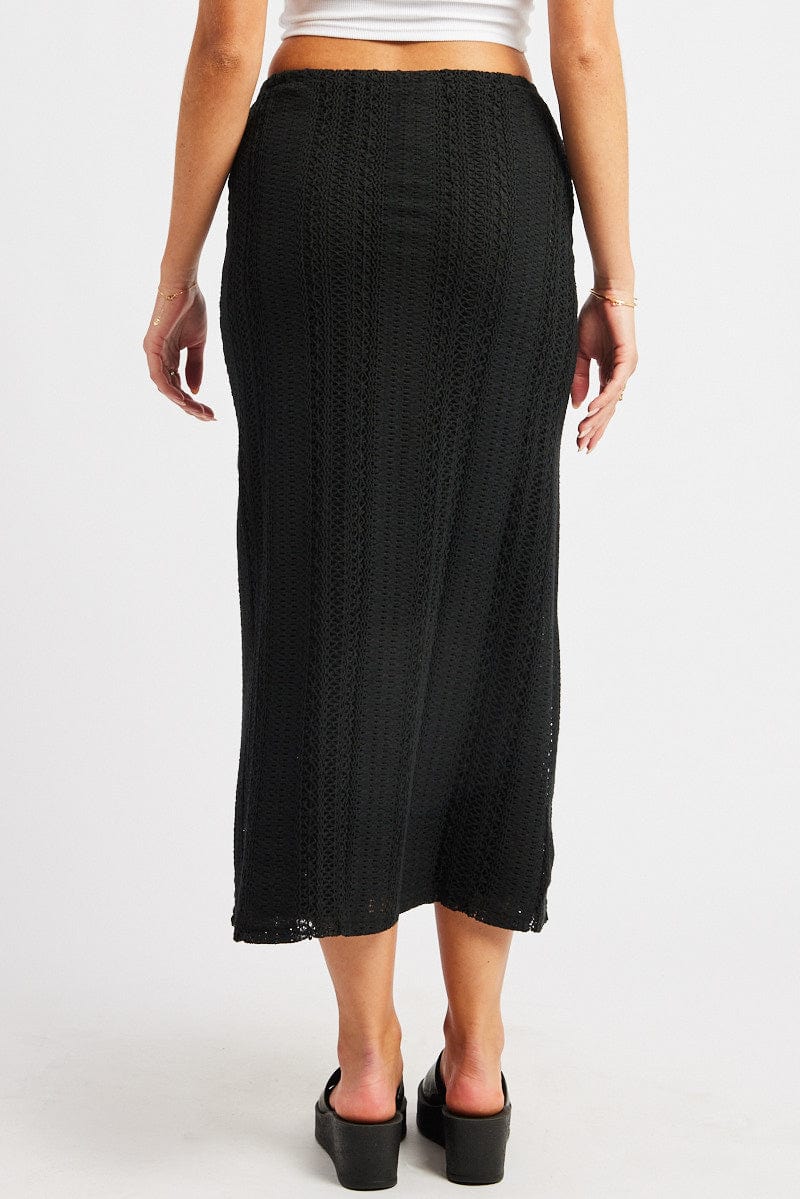 Black Crochet Maxi Skirt High Rise Relaxed Lined for Ally Fashion