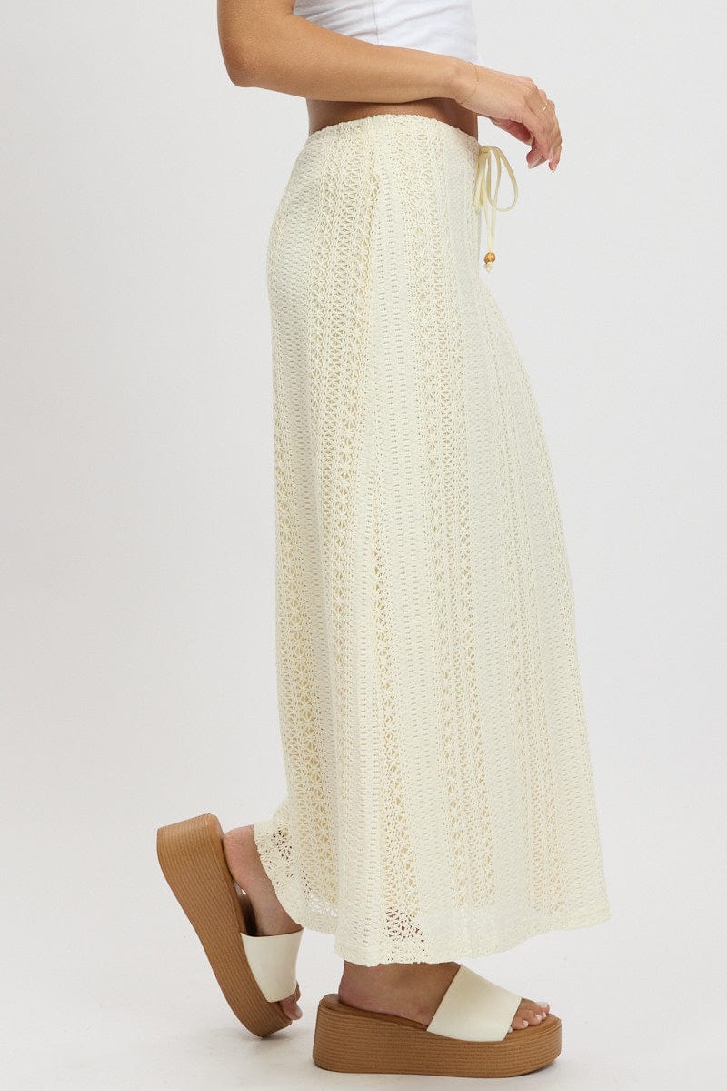 White Crochet Maxi Skirt High Rise Relaxed Lined for Ally Fashion