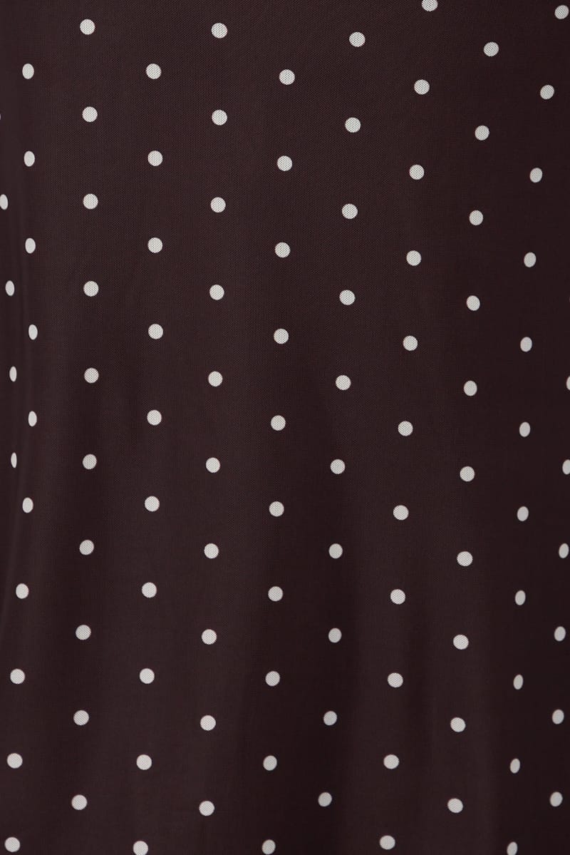 Brown Polka Dot Mesh Skirt Elasticated Picot Trim Midaxi for Ally Fashion