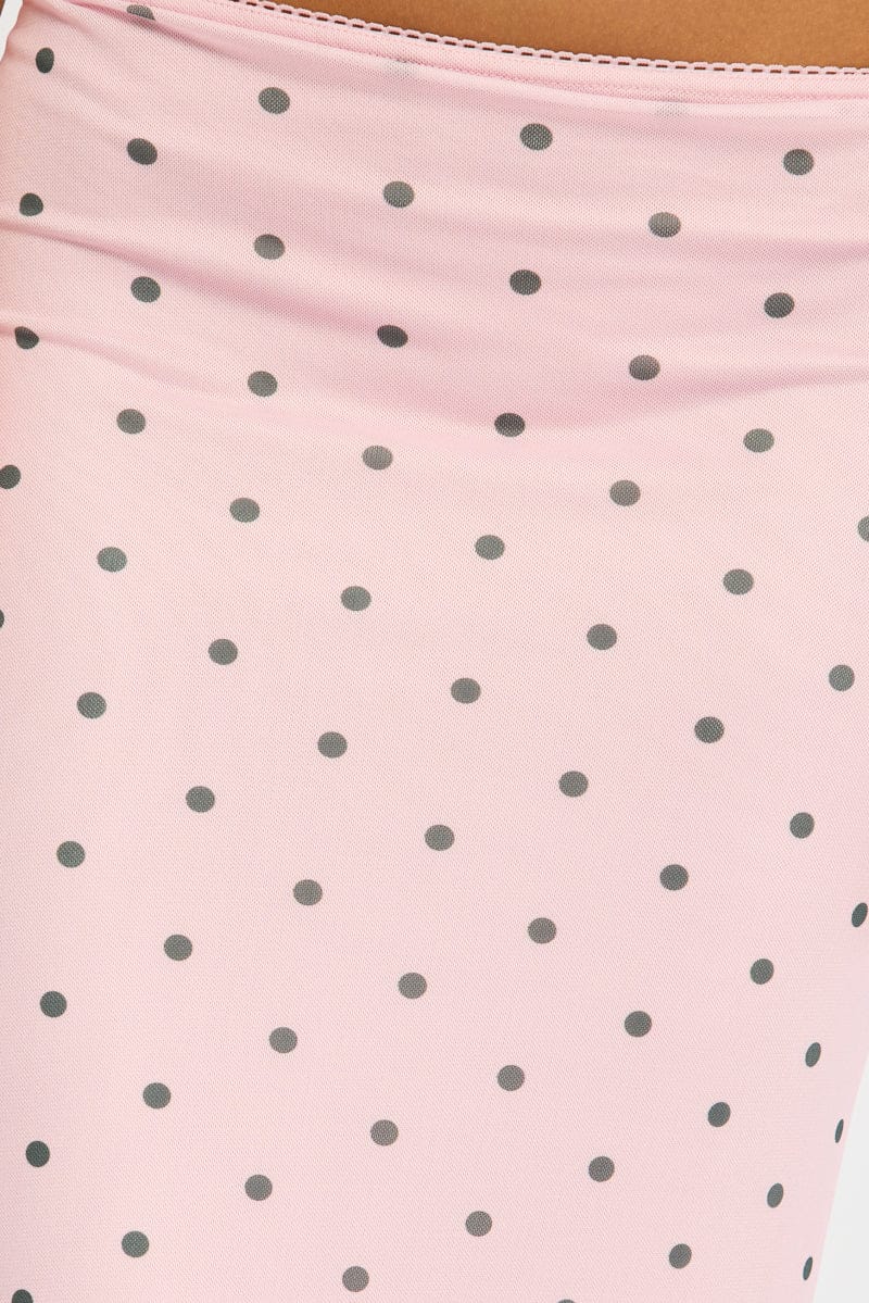 Pink Polka Dot Mesh Skirt Elasticated Picot Trim Midaxi for Ally Fashion