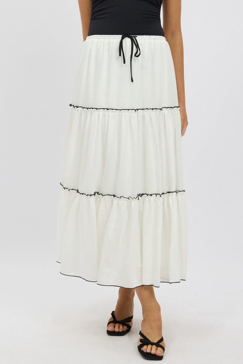 White Tiered Maxi Skirt for Ally Fashion