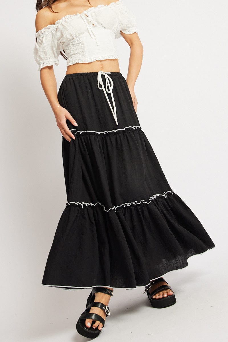 Black Tiered Maxi Skirt for Ally Fashion