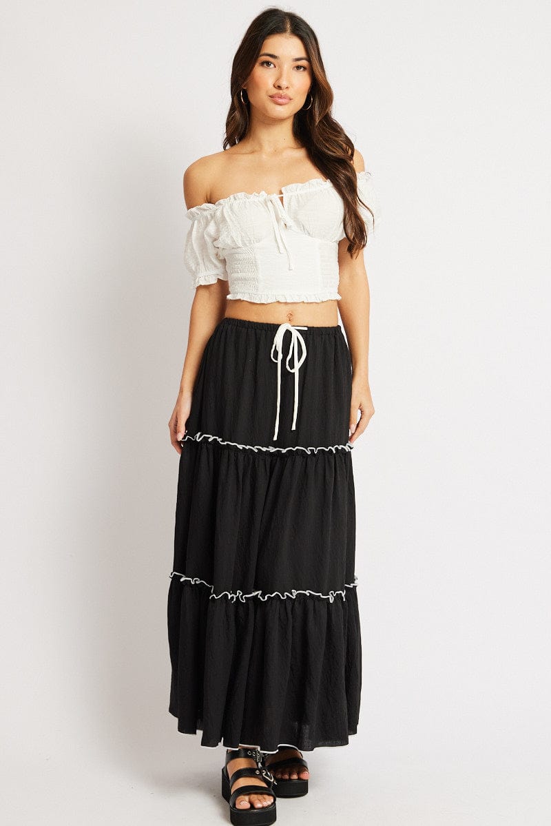 Black Tiered Maxi Skirt for Ally Fashion