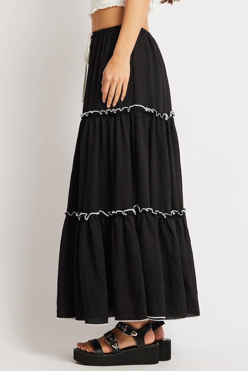 Black Tiered Maxi Skirt for Ally Fashion