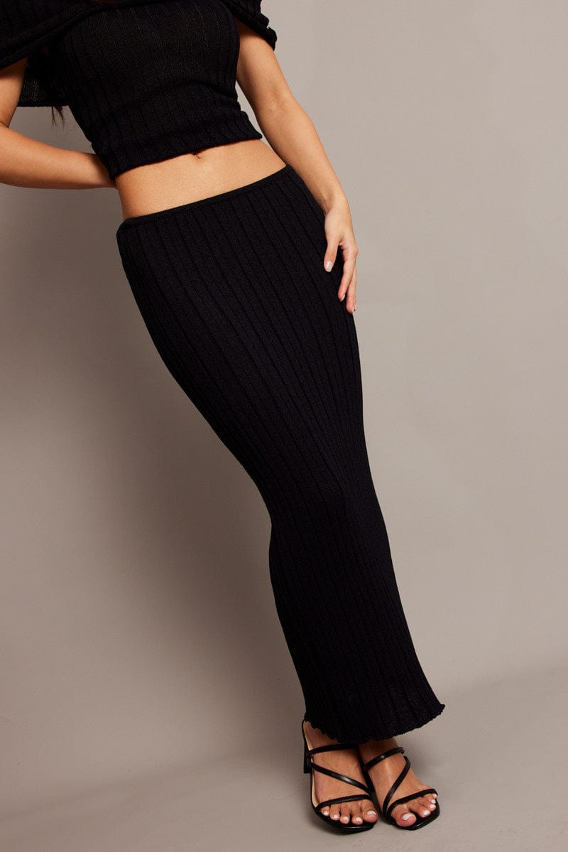 Black Knit Skirt Midi High Rise Relaxed Fit for Ally Fashion