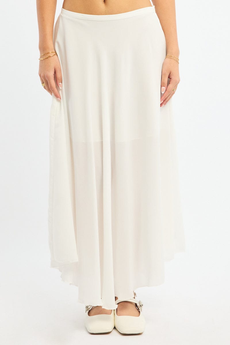White Maxi Skirt Flowy High Waisted Poly Chiffon Ally Fashion
