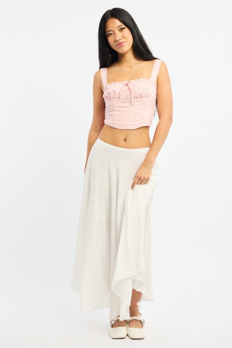 White Maxi Skirt Flowy High Waisted Poly Chiffon Ally Fashion