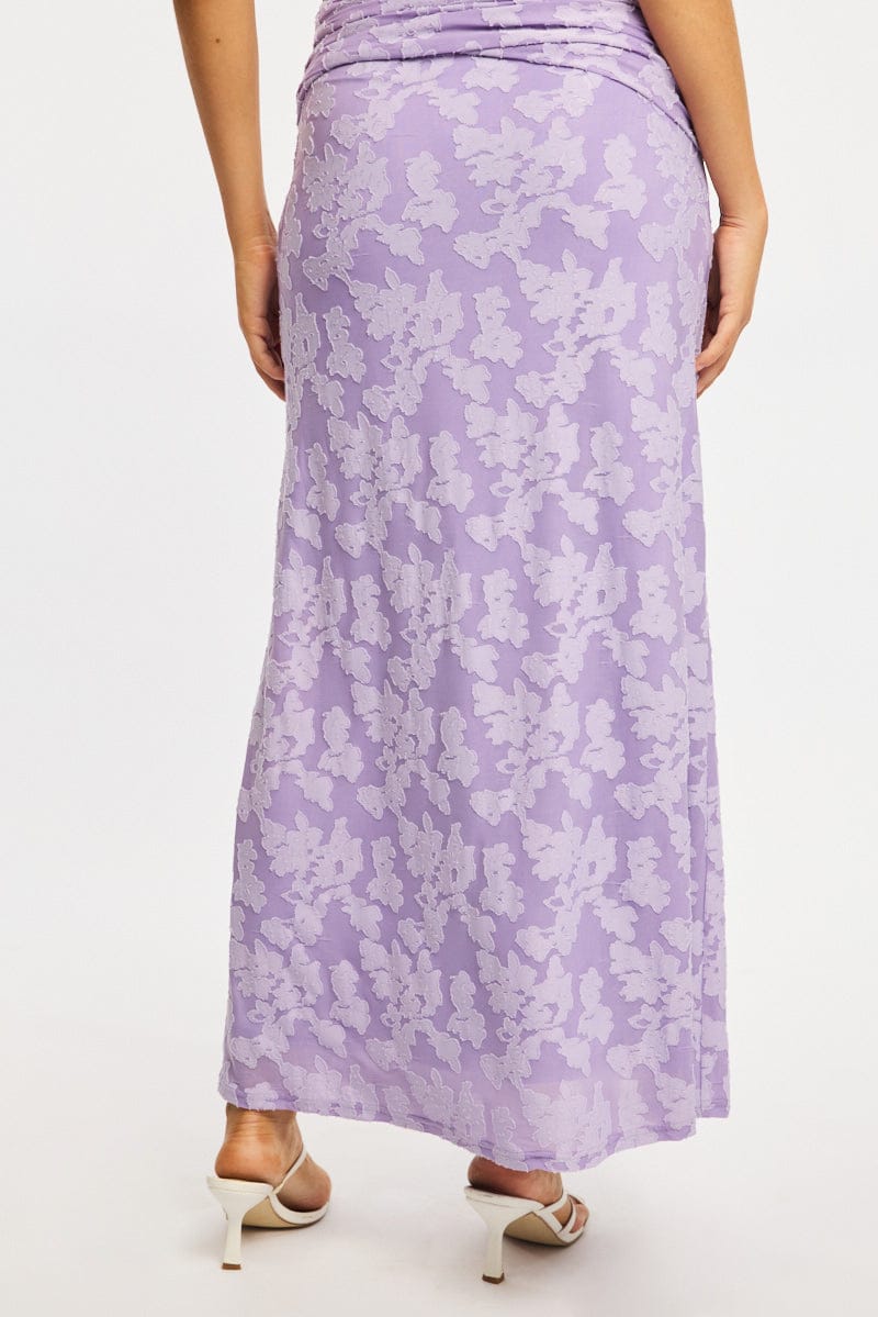 Purple Maxi Skirt Textured Gathered Waist Stretch Lined for Ally Fashion
