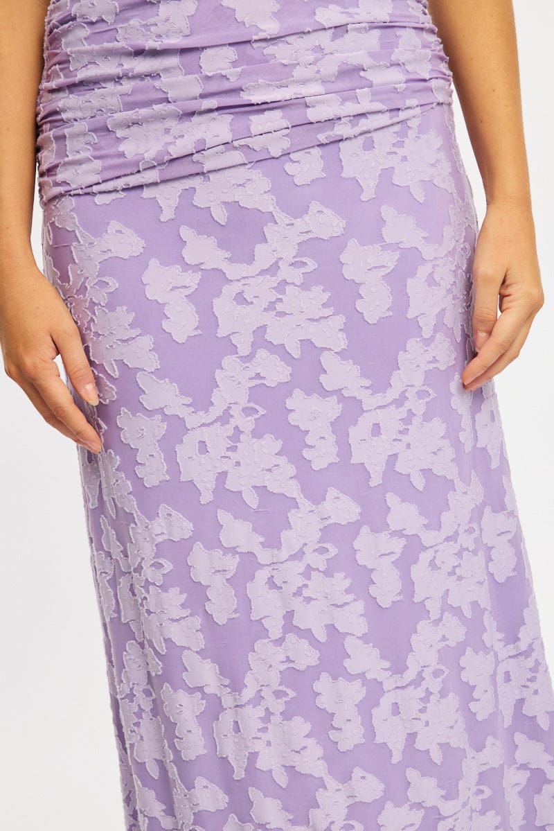 Purple Maxi Skirt Textured Gathered Waist Stretch Lined for Ally Fashion
