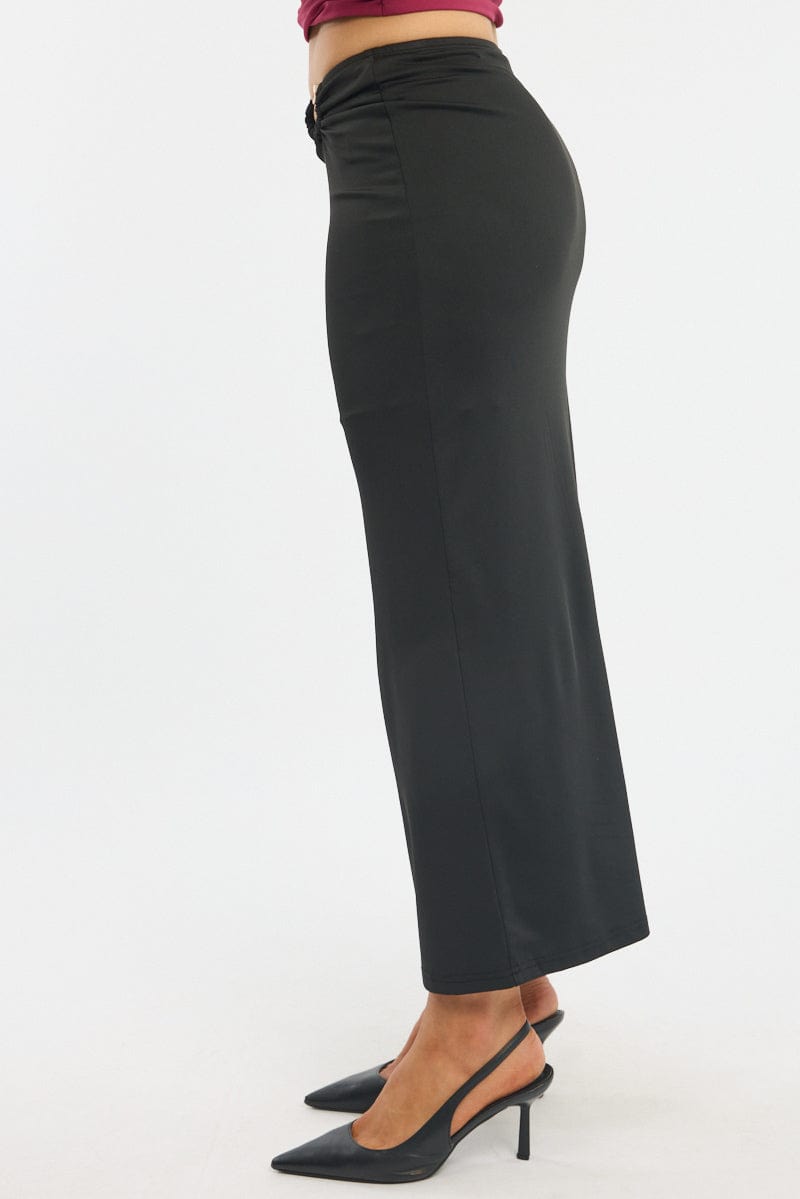 Black Hardware Buckle Maxi Skirt for Ally Fashion