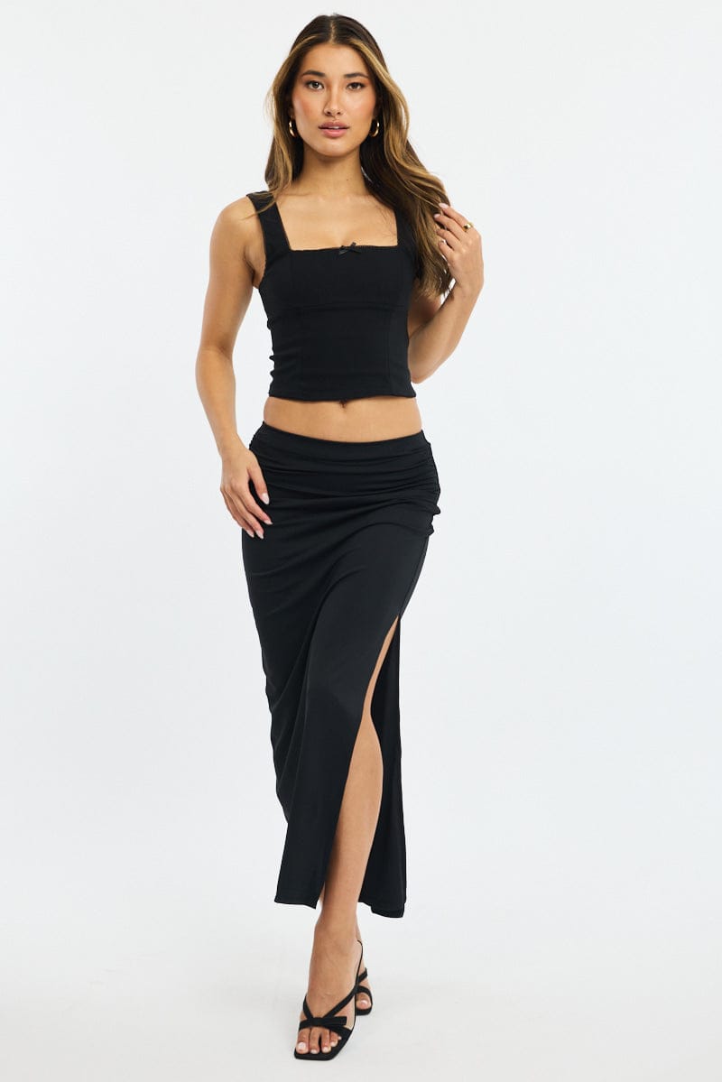 Black Maxi Skirt Elasticated Waist Bodycon Supersoft for Ally Fashion