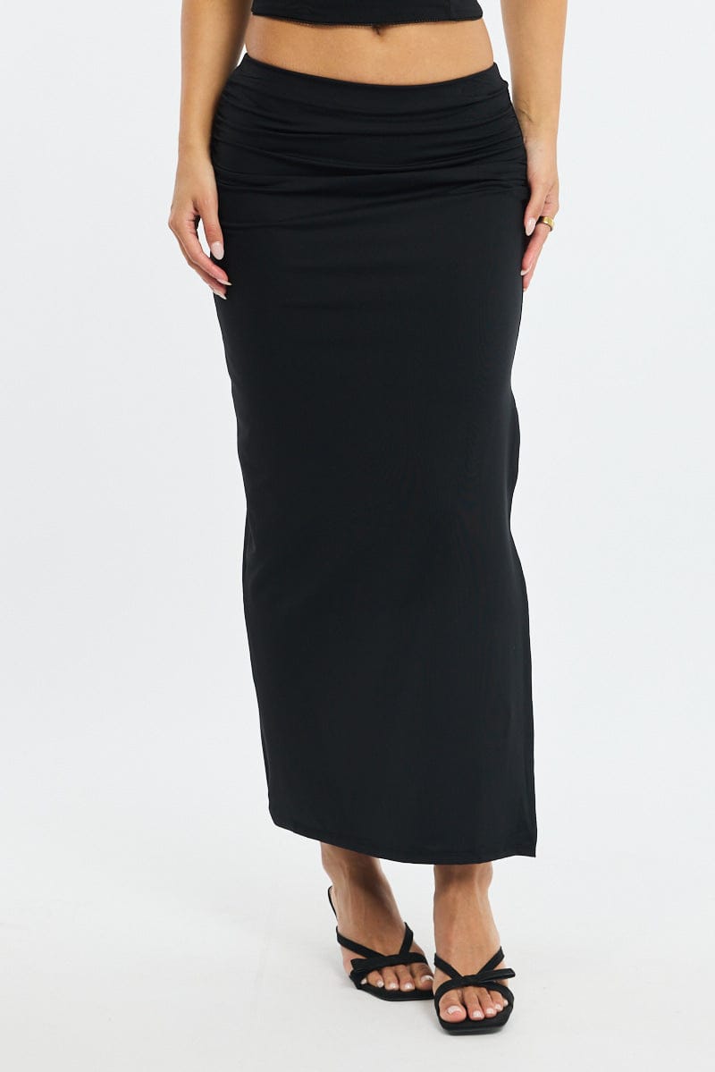 Black Maxi Skirt Elasticated Waist Bodycon Supersoft for Ally Fashion