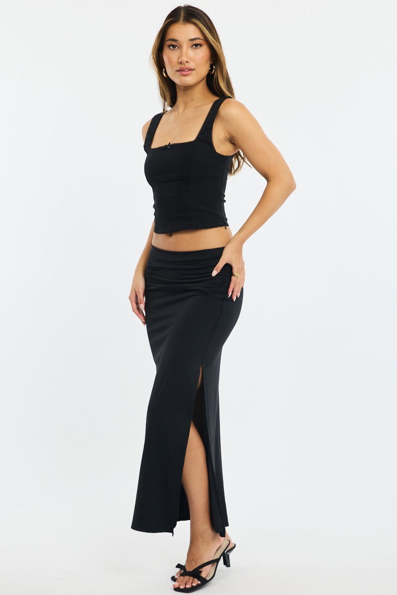 Black Maxi Skirt Elasticated Waist Bodycon Supersoft for Ally Fashion