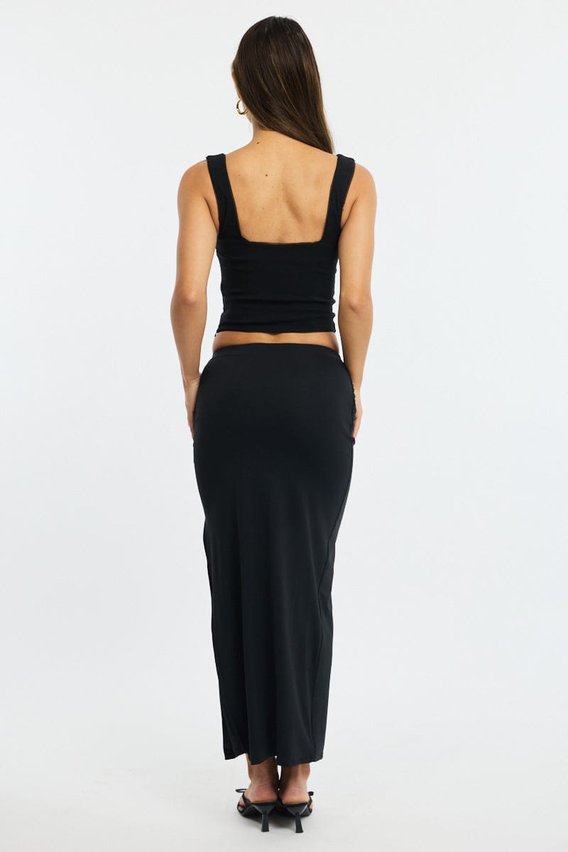 Black Maxi Skirt Elasticated Waist Bodycon Supersoft for Ally Fashion