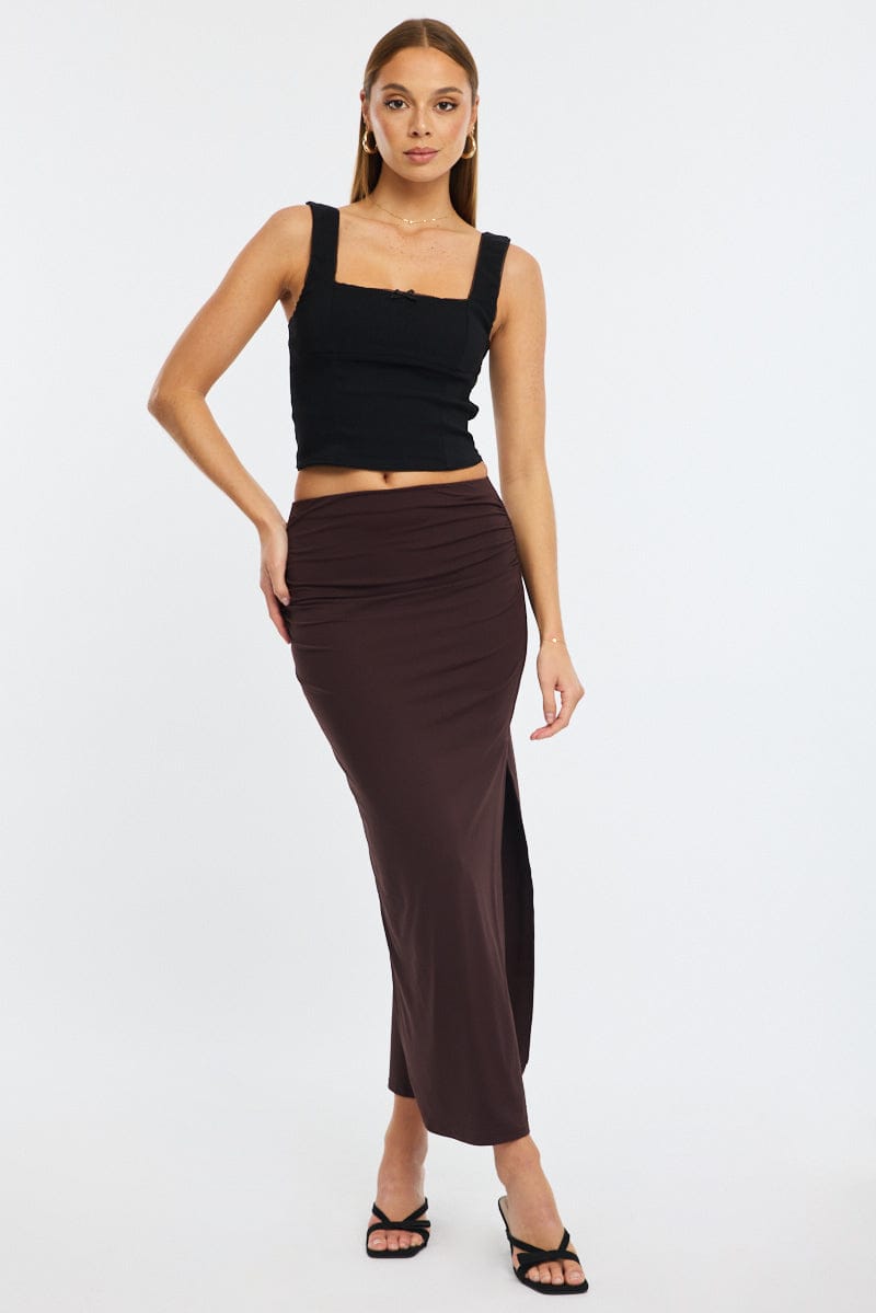 Brown Maxi Skirt Elasticated Waist Bodycon Supersoft for Ally Fashion