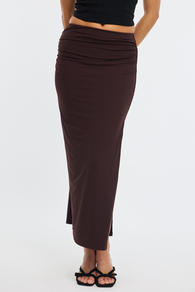 Brown Maxi Skirt Elasticated Waist Bodycon Supersoft for Ally Fashion