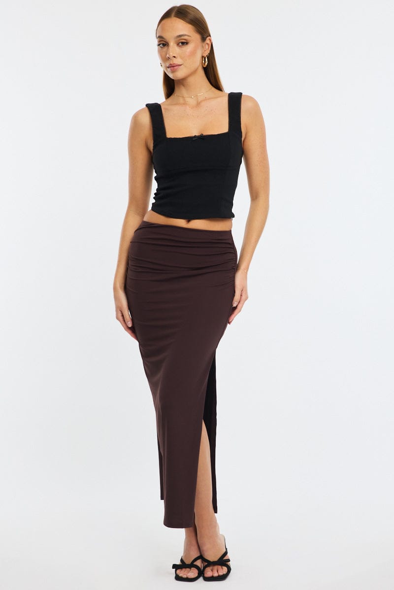 Brown Maxi Skirt Elasticated Waist Bodycon Supersoft for Ally Fashion
