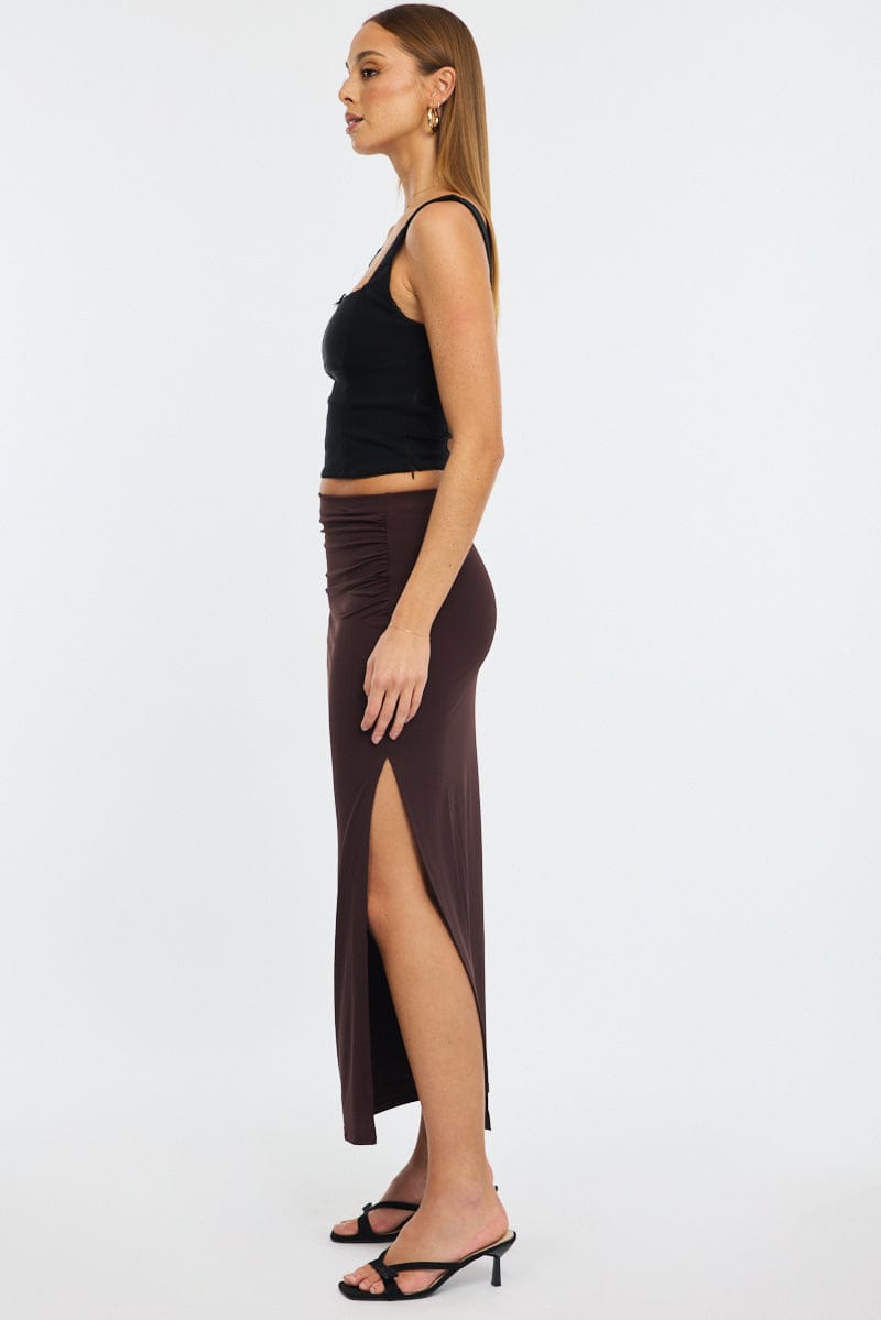 Brown Maxi Skirt Elasticated Waist Bodycon Supersoft for Ally Fashion